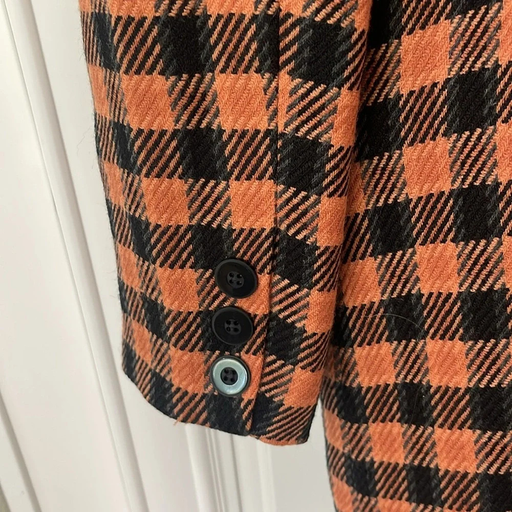 Vintage BARAMI 100% WOOL COAT BLAZER SZ 12 FULLY LINED BLACK ORANGE HOUNDSTOOTH - Picture 8 of 17